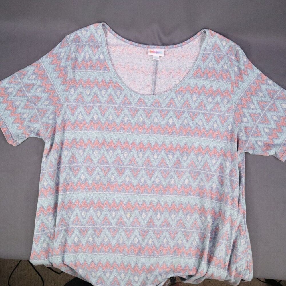 LuLa Roe Women's 2XL Shirt Top Blouse (Gray Green/ Orange Zig Zag)